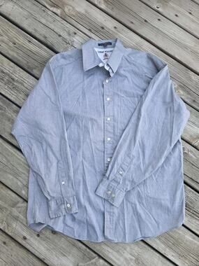 Vintage 90s Tommy Hilfiger Lion Crest Preppy Gray Button Up Shirt 16 1/2 34-35